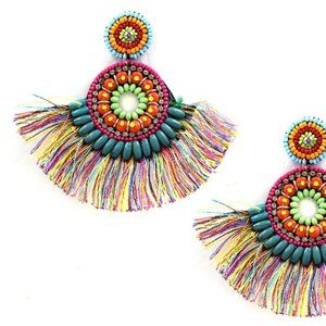 Kaleidoscopic Silk Fringe Earrings
